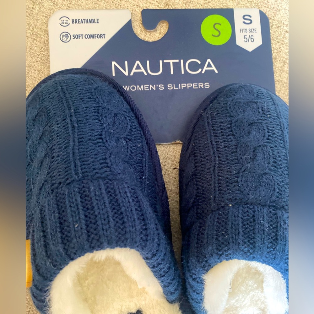 NWT Terra Cable Knit Slippers Navy Women’s Size Small 5-6 - Picture 5 of 8